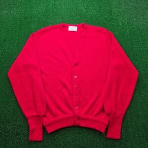 Vintage Lord Jeff Jefflinks Orlon Cardigan Sweater Mens Medium‎ Red Made In USA